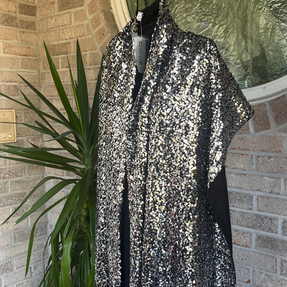 Chico's Sparkling Black and Silver Cape - Picture 3 of 5